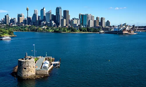Fort Denison with Sydney skyscape in background