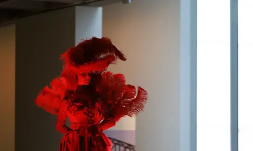 woman dressed in red costume