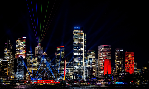 The Global Rainbow Installation At The Sydney Tower Eye, Sydney Tower During Vivid 2024. Artist Yvette Mattern. Global Rainbow Is A Beacon Of Hope And Sustainability And Guiding Light