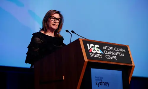 Lyn Lewis-Smith speaking on stage ICC