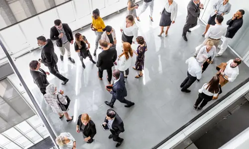 Aerial view of conference crowd