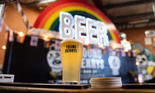 Beer on bart top at Young Henrys