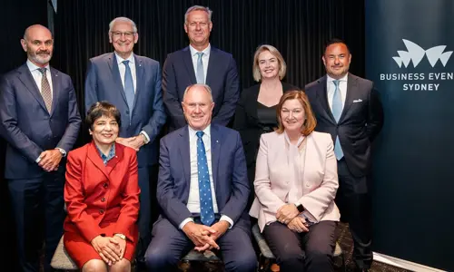 BESydney Board photo, from top left to right Greg Brady, The Hon George Souris AM, James Granter, Emma Bowyer, Jason Collins. Second row: Marlene Kanga AO, The Hon Bruce Baird AM, Lyn Lewis-Smith