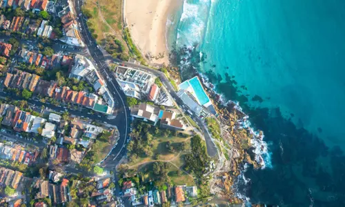 Bondi Beach aerial view ocean