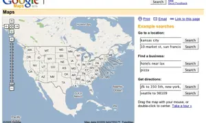 A screen grab showing a very early version of Google Maps.