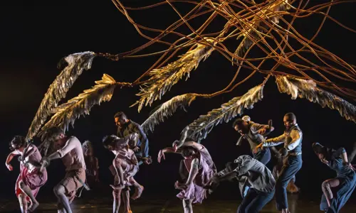 Group of dancers performing at the Bangarra Dance Theatre