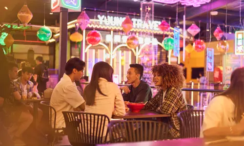 Friends enjoying a meal at Burwood Chinatown