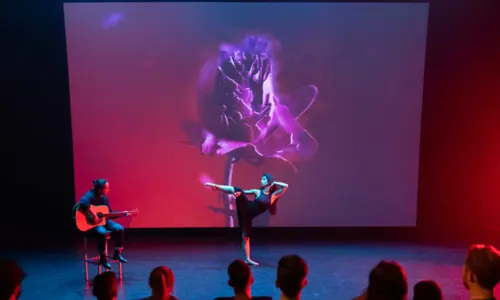 Dancer and guitar artist performing on stage at Casula Powerhouse