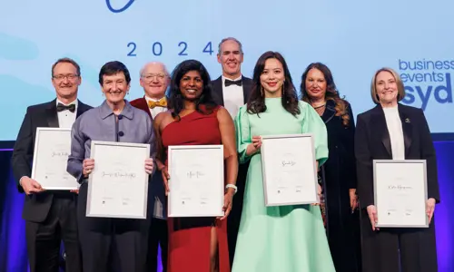 Besydney Ambassador Dinner on stage with awards