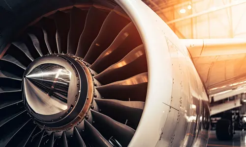 Aeroplane turbine engine close up